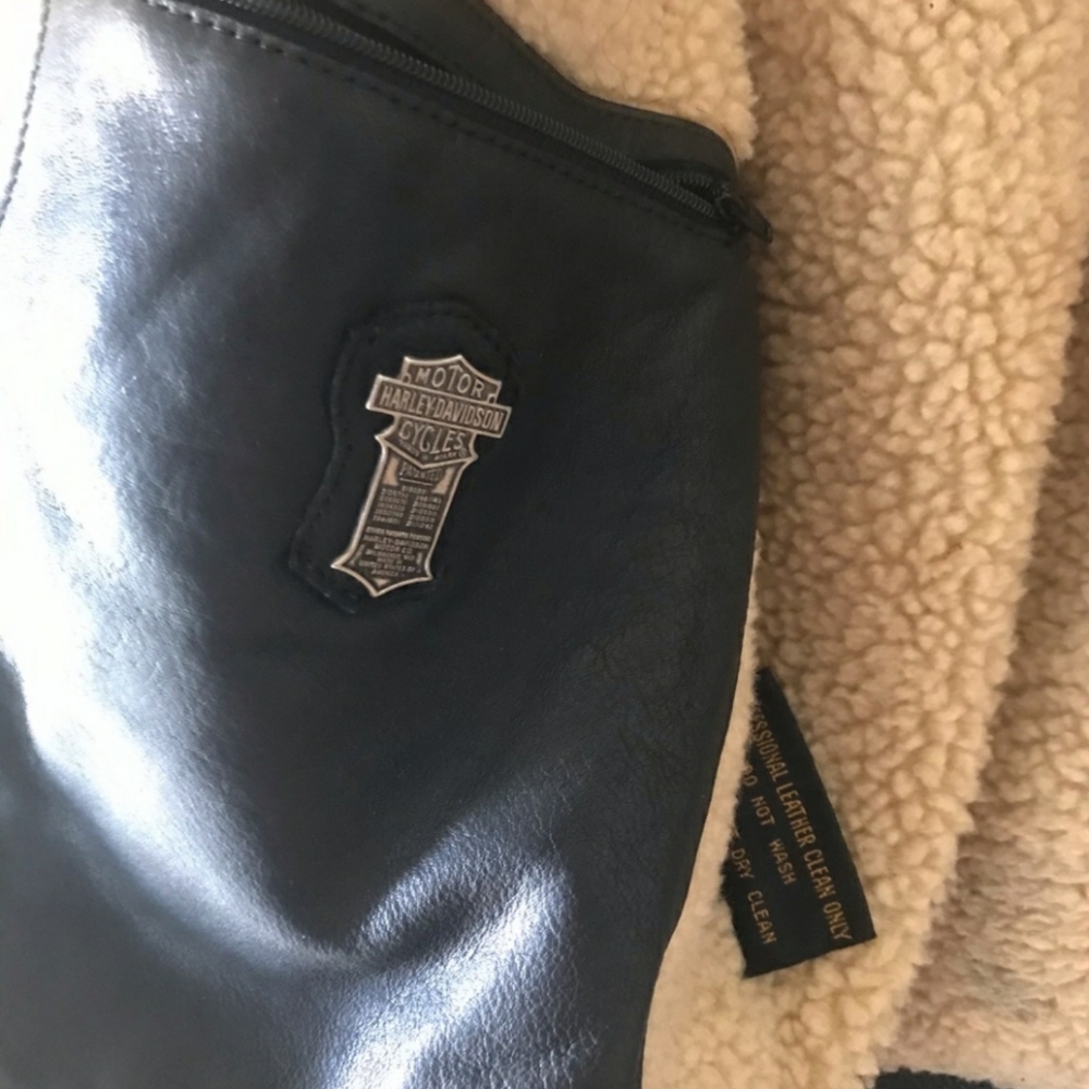 Vintage 80s Harley Davidson Sherpa  Leather Jacket With Shearling Collar & Cuffs - Picture 4 of 15